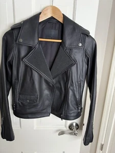 Anthropologie Women’s Crisanta Beaded Leather Moto Jacket Black by IKKS in XS - Picture 1 of 9
