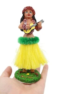 Hawaiian Hula Girl w Ukulele Dashboard Doll - 6.5" Doll, Hawaii Souvenir, Yellow - Picture 1 of 6