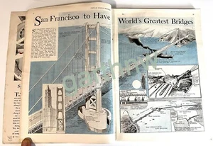 GOLDEN GATE & BAY BRIDGE 1931 PLAN ILLUSTRATION + MT RUSHMORE UNDER CONSTRUCTION - Picture 1 of 2