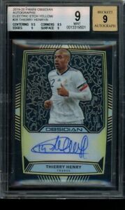 2019-20 Panini Obsidian Yellow Etch Auto Thierry Henry #3/5 France BGS 9