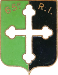 65° Régiment d’Infanterie, écu, croix tréflée, émail, dos grenu, A.Augis St.B. - Picture 1 of 2