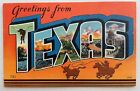 Greetings From Texas Large Letter Linen Postcard