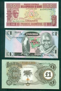 ZAMBIA, GUINEA, BIAFRA, Group of 3 diff notes - all CRISP UNC - Picture 1 of 2