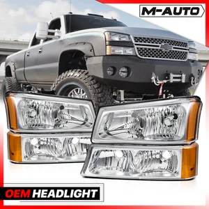 For 03-07 Chevy Silverado Avalanche Pair Chrome Headlight+Bumper Parking Lamps - Picture 1 of 7