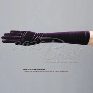 15.5" Long Stretch Velvet Gloves Slip-On Below-The-Elbow Length / Various Colors - Picture 1 of 10