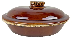 HULL 2 Quart Oval Covered Casserole Dish w/Lid Oven Proof Brown Drip Glaze USA - Picture 1 of 9