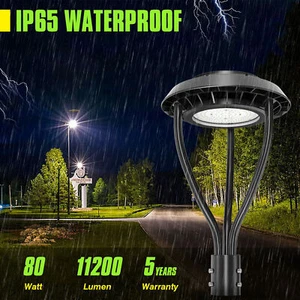 80W Led Post Top Pole Light Outdoor Pathway Garden Circular Area Lights 400W Equ - Picture 1 of 9