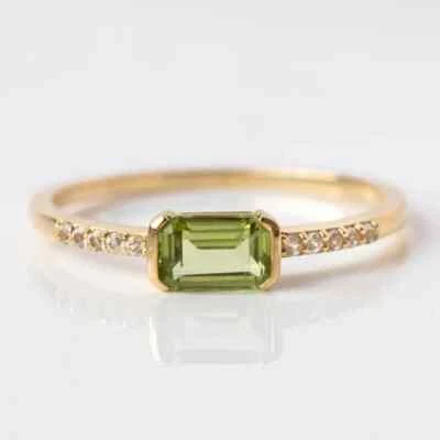 Women's Peridot Gemstone Ring Baguette Cut Jewelry For Engagement & Anniversary - Image 1 of 4