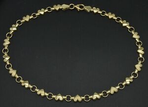 Real 10K Yellow Gold 5.3mm Puffed Heart Link Ankle Bracelet  9'' - 10''