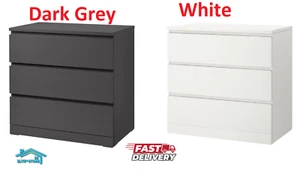 IKEA Malm Chest of 3 Drawers Durable Heavy Duty Storage Solution 2 colors 80x78 - Picture 1 of 12