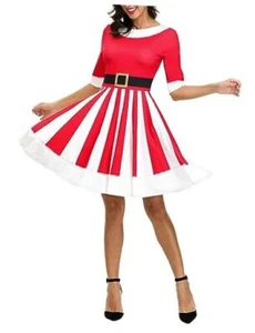 Ugly Christmas Dress for Women Red Green Print Holiday Dresses for Small Santa - Picture 1 of 5