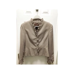 ESCADA Damen braun Geo Print Anzug Sakko Blazer Wolle & Seide Gr. 40 Rüschenbesatz - Bild 1 von 14