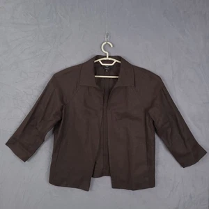 Talbots Pure Irish Linen Open Cardigan Jacket Plus Size 1X Preppy Pockets Brown - Picture 1 of 13