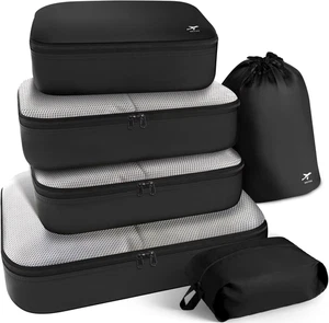 6 Pieces Premium Suitcase Organizer Bags Set, Light Packing Cubes Space-Black - Foto 1 di 12