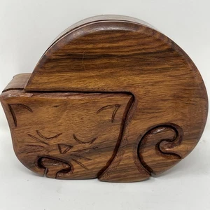 Vintage handgefertigte Holz Katze Puzzle Box 7 Stck. 2 versteckte Fächer Made in India - Bild 1 von 15