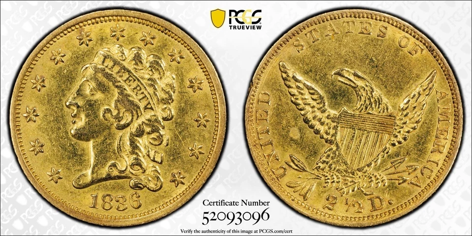 1836 $2.5 Bloque 8 Oro Clásico Cabeza Cuarto Águila-PCGS Genuino AU Detalle-Limpiado Foto 1 de 4