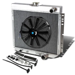 FIT 64-70 PONY MUSTANG/COUGAR V8 3 ROW/CORE ALUMINUM RADIATOR+14" BLACK SLIM FAN - Picture 1 of 6