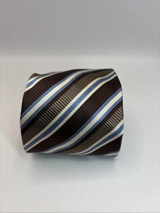 DONALD TRUMP SIGNATURE COLLECTION Brown White Blue Striped President Luxury Tie - Picture 1 of 10