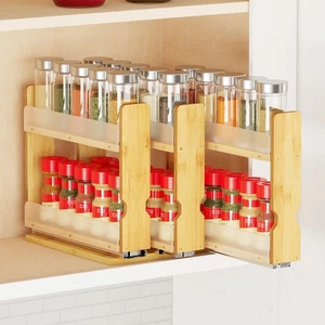 Bamboo Pull Out Spice Rack Organizer for Cabinet, Heavy Duty Slide Out Season... - Foto 1 di 5