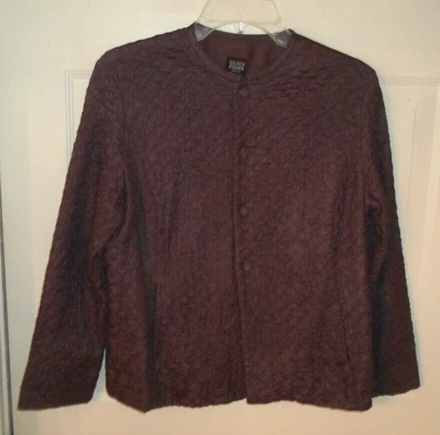 Eileen Fisher Petite Sz PM 100% Silk Plum/Eggplant Crew Neck Long Sleeve Jacket - Image 1 of 4
