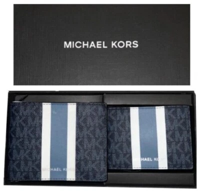 Michael Kors Bifold Wallet Box Set Black Navy White Logo 36H1LGFF1B NIB $178 F - Image 1 of 4