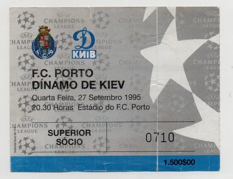 F.C. PORTO - DINAMO KIEV SOCCER FOOTBALL TICKET 1995 Cover