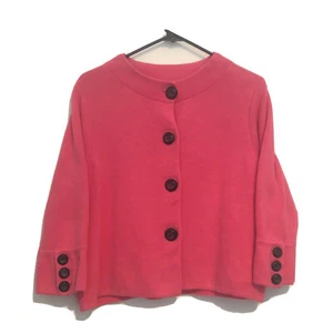 Vintage Josephine Petite Cropped Knit Pink Mod Button Up Cardigan Size Large - Picture 1 of 12