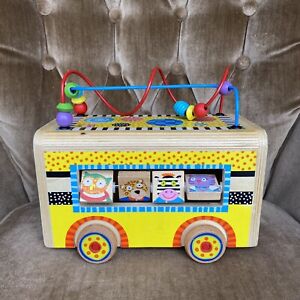 Child's Wooden School Bus with Busy Beads on Top Alex Jr.