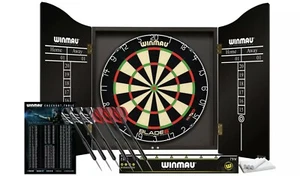Winmau Blade 6 Championship Dartboard with Cabinet & Darts Sets - Picture 1 of 3