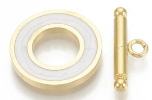 Clasp Toggle 19.5x2mm Enamel Gold Stainless Steel White 1 Set - Picture 1 of 2