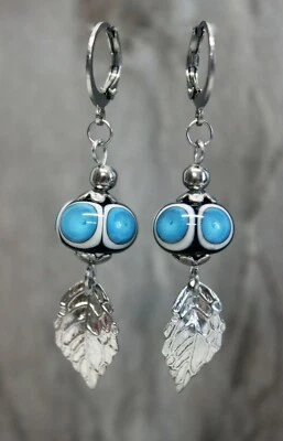 Glass Jewels Edelstahl Ohrringe Bohemian Türkis Perle Lampwork Handarbeit #LA024 - Bild 1 von 3