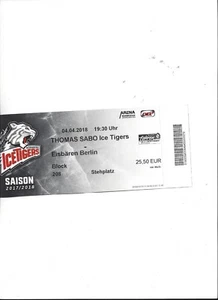 DEL PLAY OFF Sammler Ticket: EHC ICE TIGERS NÜRNBERG - EISBÄREN BERLIN 4.4.2018 - Bild 1 von 1