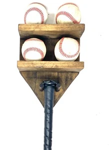 SOPORTE DE EXHIBICIÓN PARA BATES DE BÉISBOL 4 PELOTAS DE BÉISBOL PARED HOGAR PLACA MANCHA MONTAJE EN PARED - Imagen 1 de 4