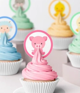 Bebé Granja Animales Comestible Oblea Helado Pastel Cupcake Topper Cumpleaños Decoraciones - Imagen 1 de 3