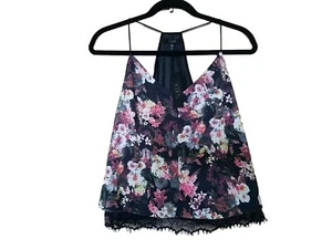 SUEDE Womens Floral Lace Hem Crop Top Medium - Picture 1 of 3