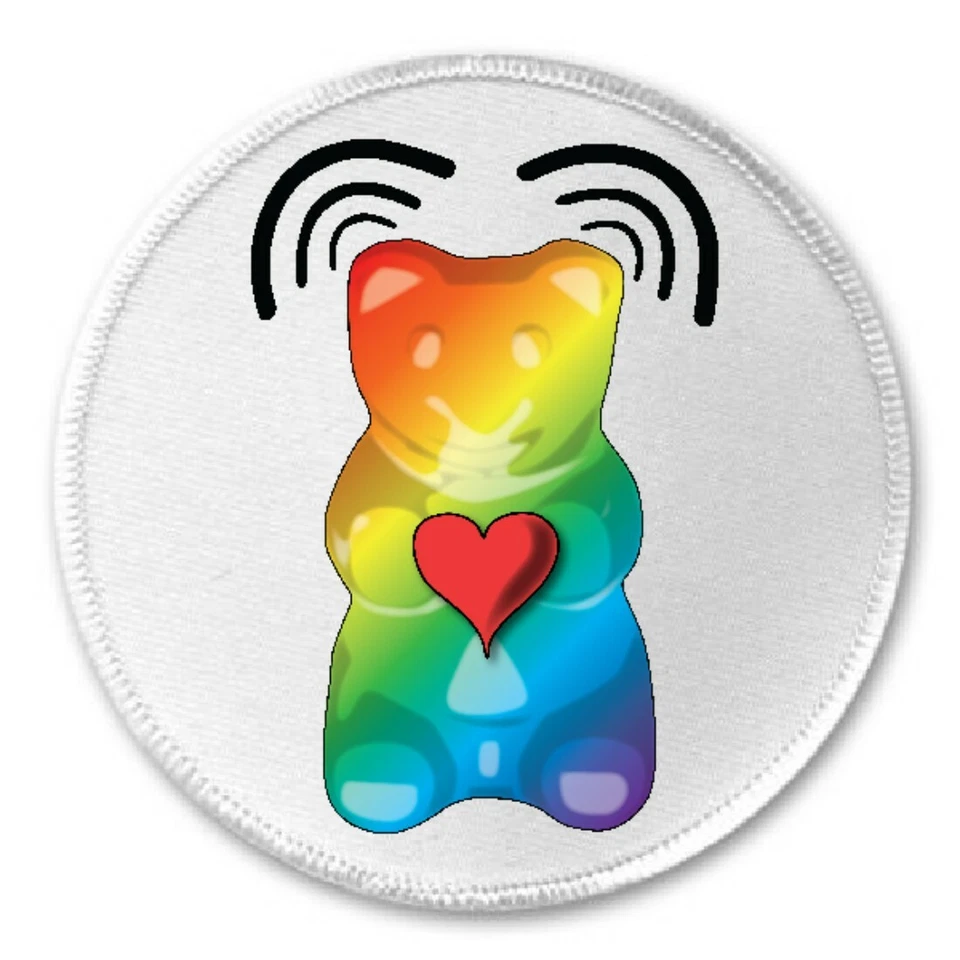 Gummy Bear Love Vibes - 3" Sew/Iron On Patch Trippy Psychedelic Colorful Heart - Image 1 of 1