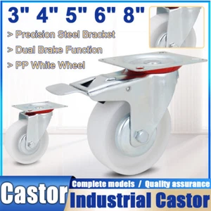 Diameter 3" 4" 5" 6" 8" White PP Solid Core Castor Industrial Wheel Mute Casters - Picture 1 of 12