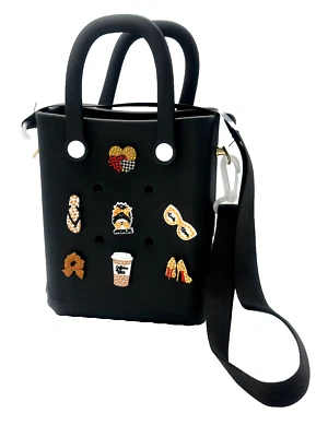 Black Leopard  Mini Eva Tote Bag / Stap  with Interchangeable Shoe Charms - Image 1 of 3