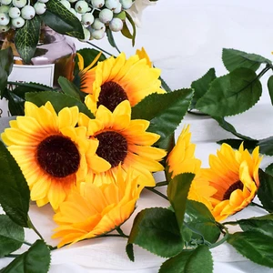 3 Pack Artificial Sunflower Garland Silk Sunflower Vine Artificial Flowers wi... - Picture 1 of 12