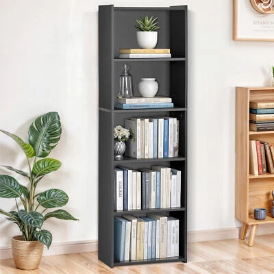 SEGAWE 5-Tier Reversible Open Shelf Bookcase Bookcase Bookshelf Storage Home Black