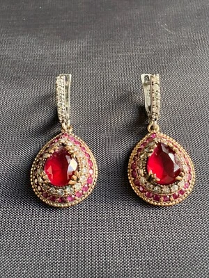 Rare 925 Sterling Silver Earrings, Natural Stones Earrings Handcrafted Gorgeous - Image 1 of 4