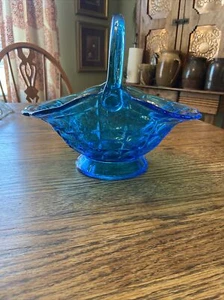 Indiana Glass Tiara Blue Constellation Handled Basket stamped TJ - Picture 1 of 6