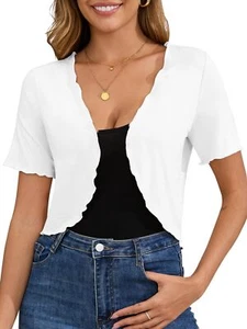 Women Summer Short Sleeve Shrug Cropped Wave Edge Open Front Capes lightweigh... - Picture 1 of 7