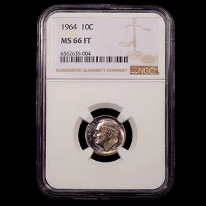 1964 Roosevelt Silver Dime - 10c - NGC GRADED MS66 FT - RAINBOW TONE MONSTER - Picture 1 of 4