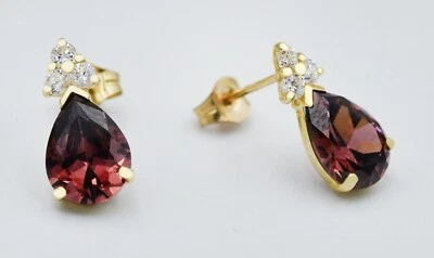 BRINCOS DE OURO 14K RODOLITA 2,34 cts e safira branca - Novo com etiqueta - Imagem 1 de 3