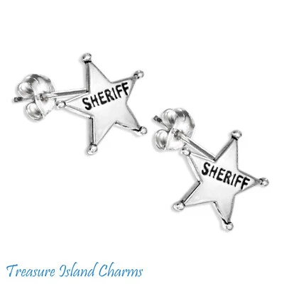 Aretes con insignia de estrella de sheriff 925 de plata esterlina maciza HECHOS EN EE. UU. Foto 1 de 3