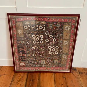 Antique Framed Indian Fabric Patch Fragment Hand Embroidered Picture Asian Art - Picture 1 of 10