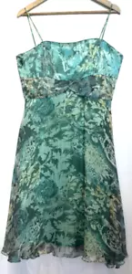 Vintage Silk Alex Evenings Dress 14 Beaded Floral Scarf Corset Scarf Formal Teal - Picture 1 of 18