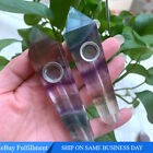 Natural Colorful Fluorite Quartz Crystal Point Energy Smoking Pipe W/ Carb Hole