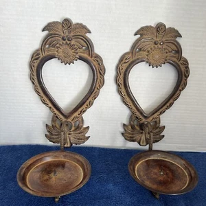 Brushed Metal Candle Wall Sconces Solid Cast Heavy Heart Sunflower Palms Nice! - Picture 1 of 10